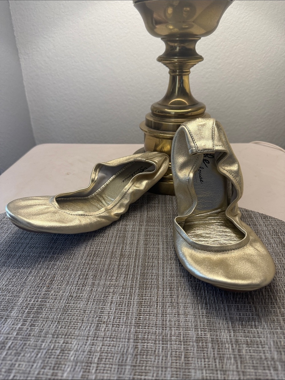 Foldable Metallic Gold Ballet Flats - Women's Packable Slip-Ons